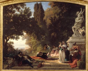 Letní večer v Itálii. Obraz Henriho Barona (1816-1885)