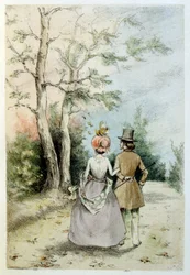 Ilustrace Henriho Bouteta k románu "Francinův muflon" (Le Manchon de Francine) od Louise-Henriho Murgera, známého též jako Henri Murger; (1822-1861), francouzského spisovatele a básníka.