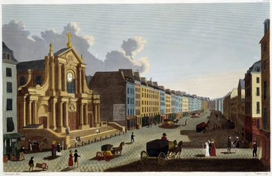 Kostel Saint-Roch, kolem roku 1820 – v „Výhledech na Paříž““ od Courvoisiera