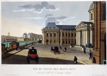 Palác výtvarných umění a institut, kolem roku 1820 - v „Pohledech na Paříž““ od Courvoisiera