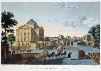 Pohled na Barrier du Roule - v „“ Pohled na Paříž, cca 1810: Les Barriers de Paris““ od Courvoisiera
