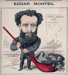Edgar Monteil (1845-1926), francouzský spisovatel, svobodný zednář - Karikatura Henriho Demarea v „Les Hommes d