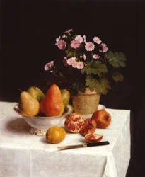 Nature morte (primulky, hrušky a granátová jablka) Zátiší (primulky, hrušky a granátová jablka)