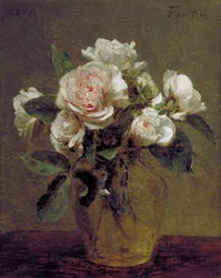 Bílé růže ve skleněné váze, 1875