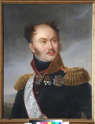Portrét hraběte Michaila (Michaela) Fjodoroviče Orlova (1788-1842). Decembrist (nebo Decembrist) je zastoupen svými vojenskými a čestnými vyznamenáními. Obraz Henriho Francoise Riesenera (1767-1828), olej na plátně, cca 1818. Francouzské umění