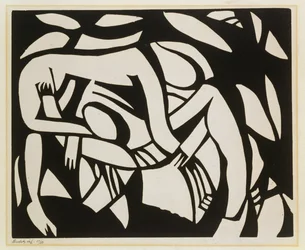 Wrestlers, kolem roku 1914 (linoryt)