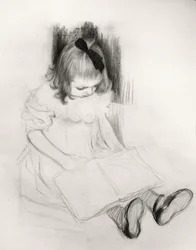 Dívka čte (pastel na papíře)