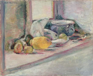 Modrý květináč a citron