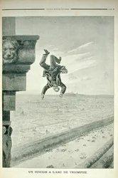 Sebevražda u Vítězného oblouku, z Le Petit Journal, 8. května 1898