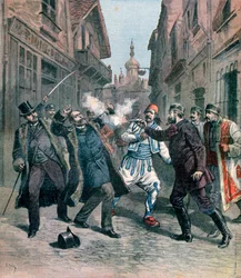 Atentát na M. Beltchefa za přítomnosti pana Stambouloffa, Bulharsko, 1891
