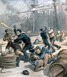 Rvačka mezi anglickými a německými námořníky v Millwall Docks, Londýn, 1892