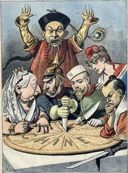 Čína - dort králů a ... císařů. Karikatura, 1898