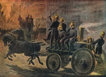 Hasiči při požáru v Londýně v roce 1897 (rytina)