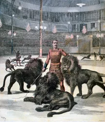 Krocení lvů na Lhipodrome, Paříž, 1891