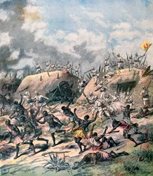 Francouzský útok na Kana, Dahomey, Afrika, 1892