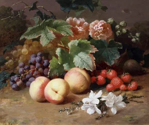 Zátiší s květinami a ovocem. Obraz Henriho Robbeho (1807-1899) Soukromá sbírka.