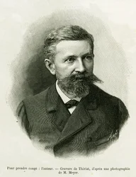 Portrét autora: Charles Grad (1842-1890), německý politik, spisovatel a přírodovědec. Rytina od Thiriata k ilustraci příběhu A Through Alsace and Lorraine, v roce 1887, Charles Grad, německý zástupce, v tour du monde 1888, režie Edouar