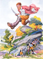 Ogre loví Toma Palečka a jeho bratry, ilustrace k Perraultově pohádce 