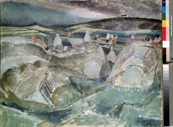 Vesnice mezi skalami. Obraz Henri Victor Gabriel Le Fauconnier (1881-1946)