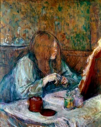 Na záchodě, obraz Madame Poupoule od Henri de Toulouse Lautreca (1864-1901) 1898 Ne. 0,6x0,49 m Albi, muzeum Toulouse Lautreca