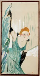 Portrét francouzské zpěvačky Yvette Guilbertové (1867-1944) pozdravující veřejnost Litografie Henri de Toulouse Lautreca (1864-1901) 1894. Rozm. 0,48x0,28m. Muzeum Henri de Toulouse-Lautrec, Albi