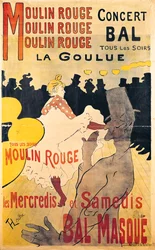Plakát s reklamou „La Goulue“ v Moulin Rouge