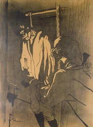 The Hanging, plakát ilustrující epizodu aféry Calas podle románu A. Siegela „Les Drames de Toulouse“, 1892 (barevná litografie)