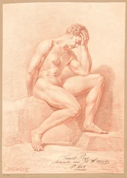 Sedící mužský akt, boční pohled (2. cena 1807)