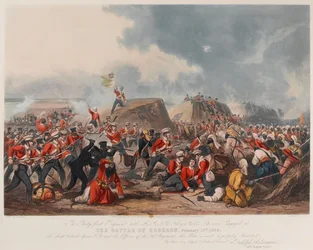 Bitva u Sobraonu 10. února 1846 (akvatinta, barevná)