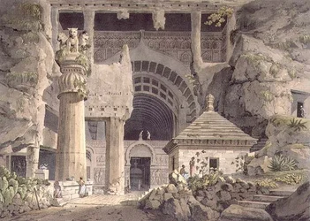 Ancient Excavations at Carli, deska XIV, ryl Daniel Havell (1785-1826) 1809 (rytina)