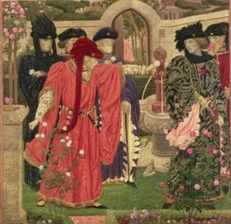 Výběr červených a bílých růží v chrámové zahradě, 1910