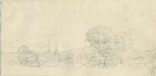 Lichfield - Pohled z dálky: kresba perem, nd [1788-1855] (kresba)