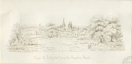 Lichfield - Severní pohled (vzdálený): kresba perem, nd [1788-1855] (kresba)