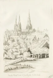 Katedrála Lichfield – pohled na jihozápad: kresba perem, nd [?1788-1855] (kresba)