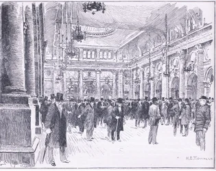 Uvnitř Royal Exchange v Manchesteru, ilustrace z Cassells History of England, 1900s