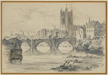 Starý kostel a Salford Bridge (ze starého tisku)