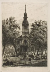 Kaple sv. Pavla, New York ze Scenes of Old New York, 1877.