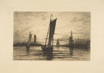 Západ slunce na East River, 1879.