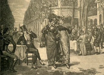 Beaus and belles z období regentství, počátek 19. století c1890.