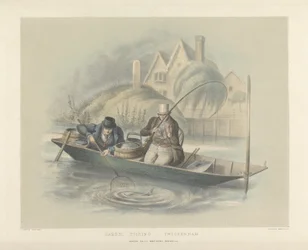 Barbel Fishing, Twickenham, ze sady šesti obrázků Rybaření (ručně kolorované lito)