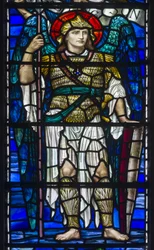 Buckland, St Mary, Lowndes & Drury, Henry Holiday, Archanděl St Michael, 1918