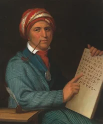 Sequoyah (asi 1770-1843), asi 1830 (olej na plátně)
