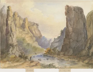 Dovedale - krajina: malba akvarelem, 1844