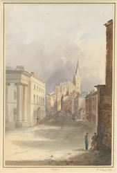 Walsall Town and Church: malba vodovými barvami, 1844
