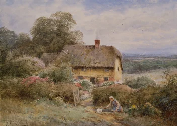 Malebná chaloupka, Warwickshire (tužka a akvarel)