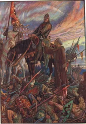 Po bitvě u Hastingsu, ilustrace z knihy „Dějiny Anglie“ od Rudyarda Kiplinga, 1911