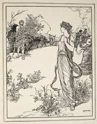 Jak se Odysseus setkal s Nausikou, z knihy „Příběhy řeckých moří“ od Andrewa Langa, 1926