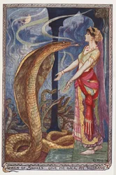 Královno hadů, vrať mi mého manžela, ilustrace z knihy The Olive Fairy Book od Andrewa Lainga, 1907
