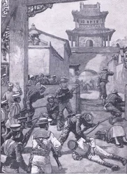 Válka v Číně: Boje v Tientsinu, ilustrace z Cassells History of England, 1900s