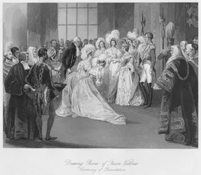 Přijímací pokoj královny Viktorie. Ceremony of Presentation, c1841